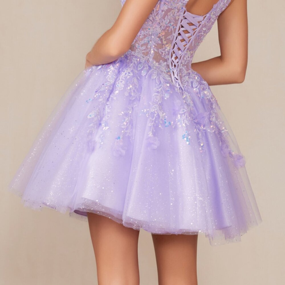 NEW FORMAL SEQUIN EMBELLISHED COCKTAIL DRESS W/ LACE UP BACK & V-NECK NX H846 - Picture 9 of 9